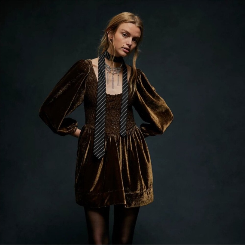 NWT Free People Farrier Velvet Mini Dress Olive Green